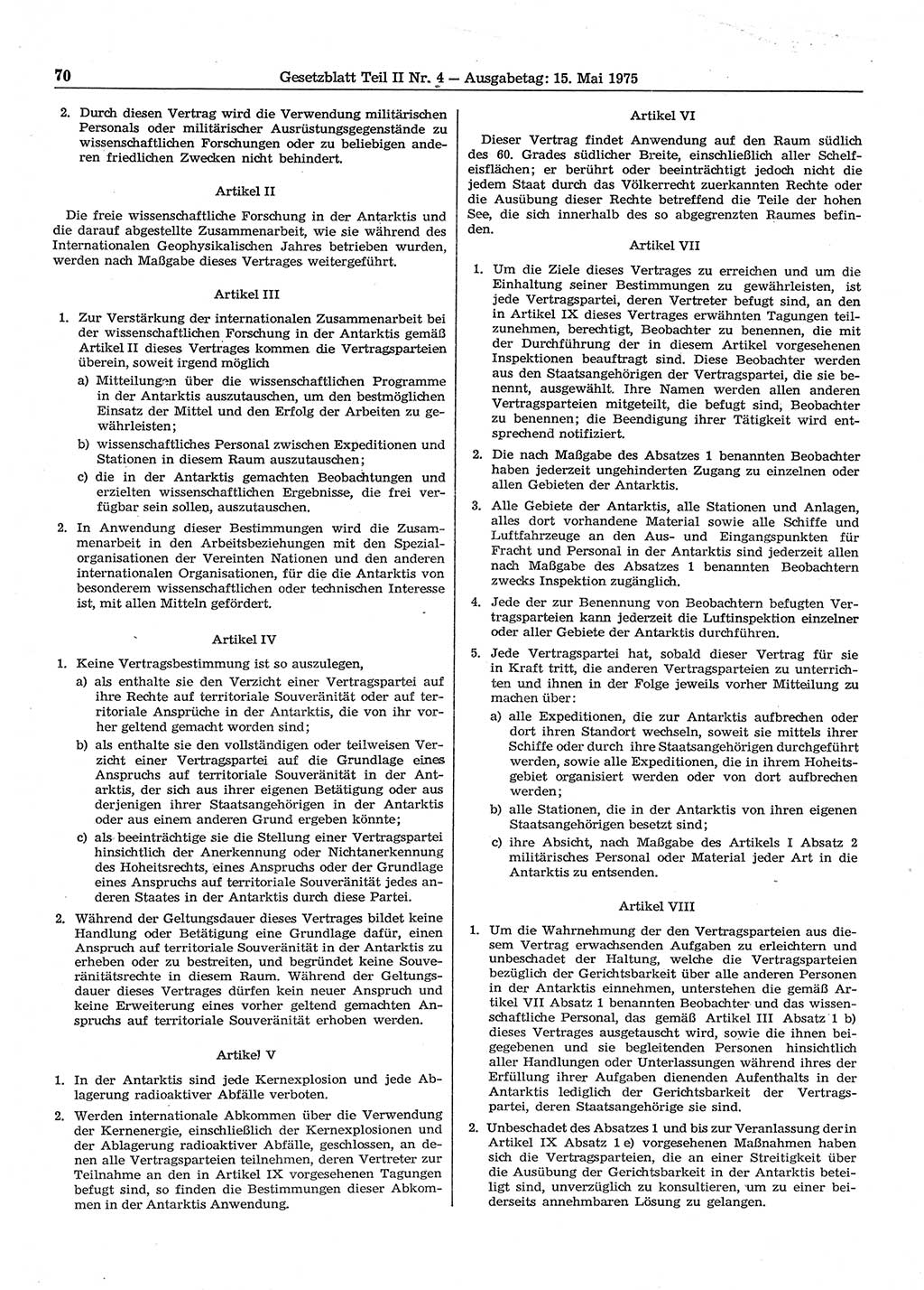Gesetzblatt (GBl.) der Deutschen Demokratischen Republik (DDR) Teil ⅠⅠ 1975, Seite 70 (GBl. DDR ⅠⅠ 1975, S. 70)
