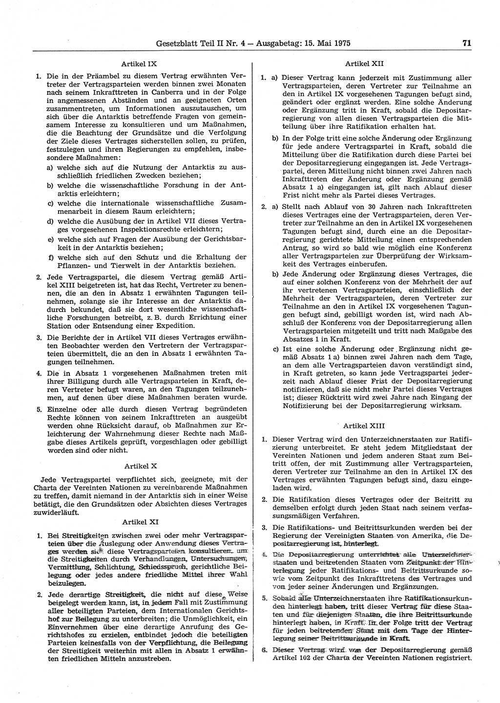 Gesetzblatt (GBl.) der Deutschen Demokratischen Republik (DDR) Teil ⅠⅠ 1975, Seite 71 (GBl. DDR ⅠⅠ 1975, S. 71)