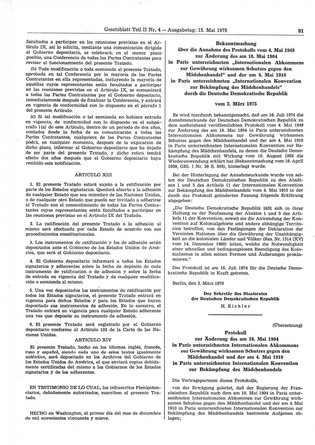 Gesetzblatt (GBl.) der Deutschen Demokratischen Republik (DDR) Teil ⅠⅠ 1975, Seite 81 (GBl. DDR ⅠⅠ 1975, S. 81)