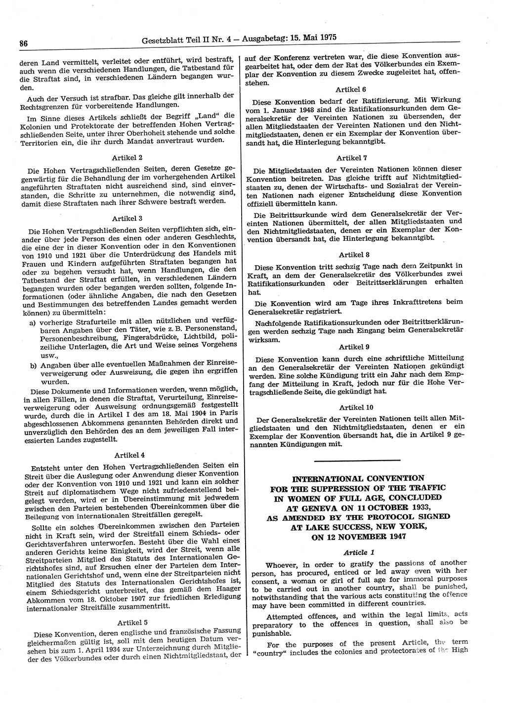 Gesetzblatt (GBl.) der Deutschen Demokratischen Republik (DDR) Teil ⅠⅠ 1975, Seite 86 (GBl. DDR ⅠⅠ 1975, S. 86)