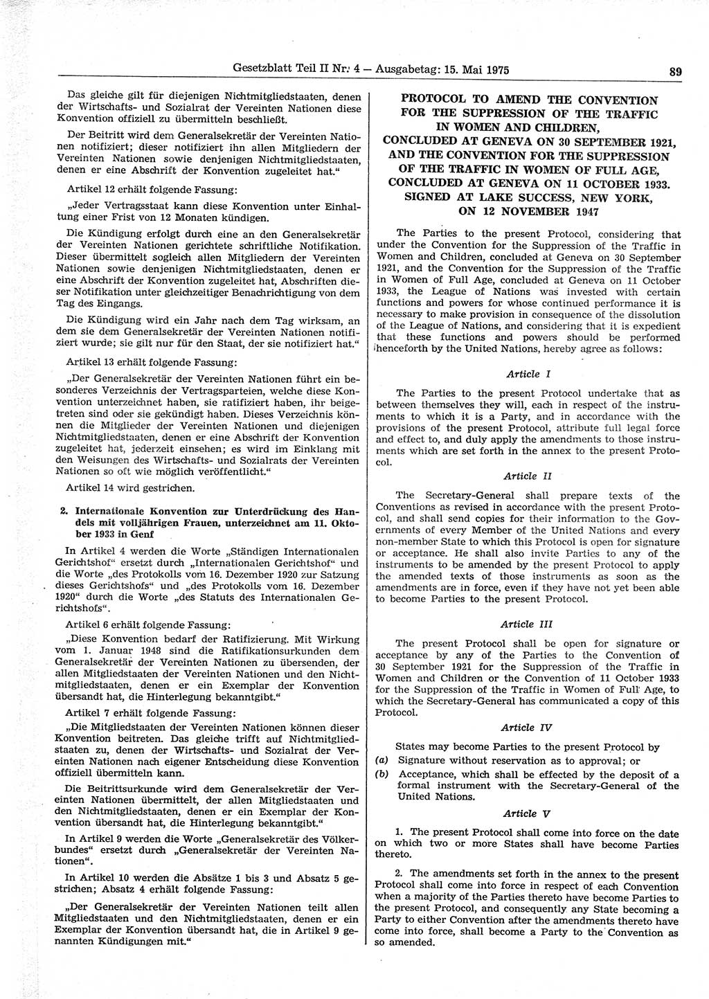 Gesetzblatt (GBl.) der Deutschen Demokratischen Republik (DDR) Teil ⅠⅠ 1975, Seite 89 (GBl. DDR ⅠⅠ 1975, S. 89)