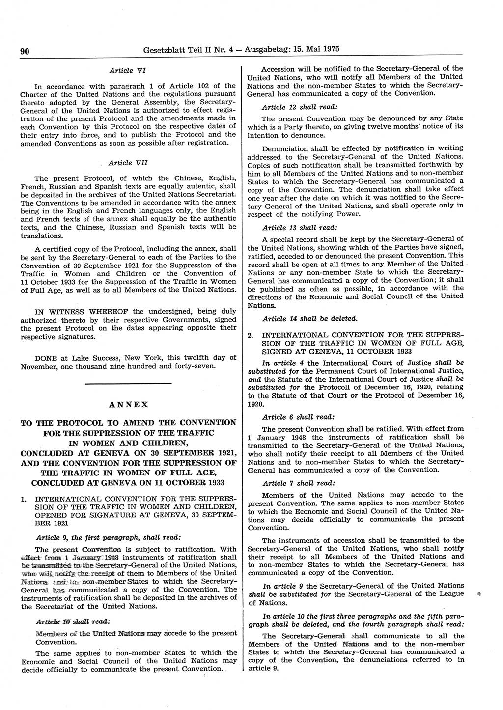 Gesetzblatt (GBl.) der Deutschen Demokratischen Republik (DDR) Teil ⅠⅠ 1975, Seite 90 (GBl. DDR ⅠⅠ 1975, S. 90)