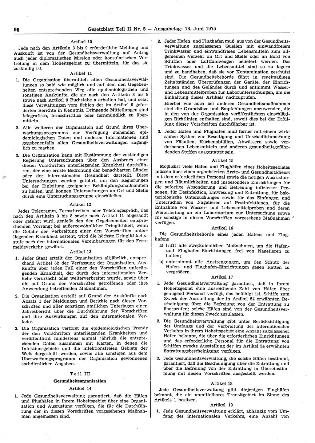 Gesetzblatt (GBl.) der Deutschen Demokratischen Republik (DDR) Teil ⅠⅠ 1975, Seite 96 (GBl. DDR ⅠⅠ 1975, S. 96)