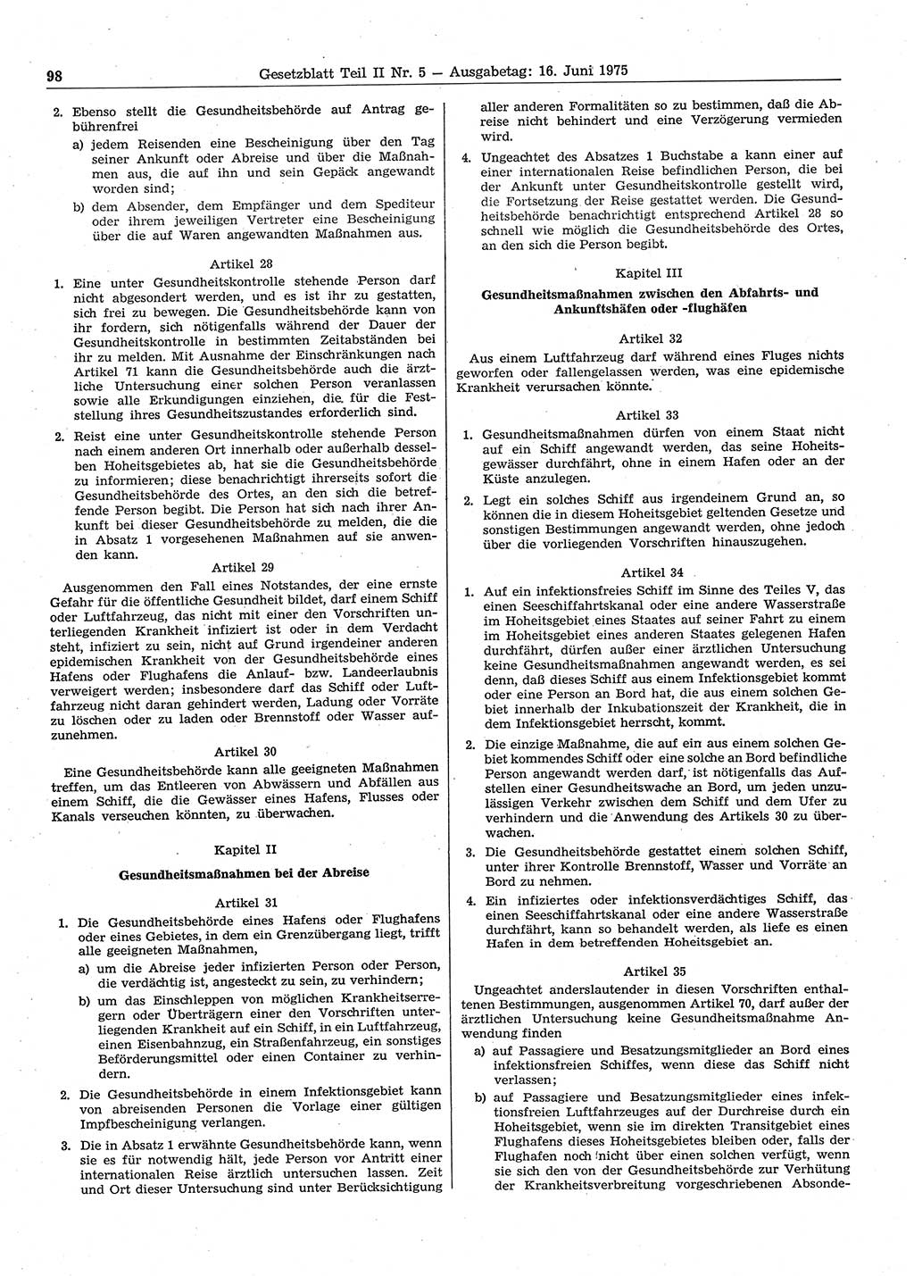 Gesetzblatt (GBl.) der Deutschen Demokratischen Republik (DDR) Teil ⅠⅠ 1975, Seite 98 (GBl. DDR ⅠⅠ 1975, S. 98)
