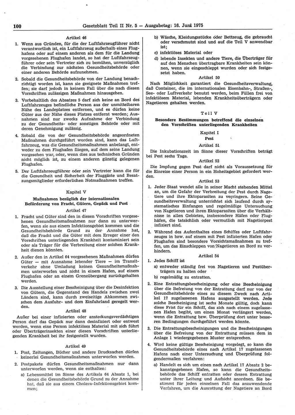 Gesetzblatt (GBl.) der Deutschen Demokratischen Republik (DDR) Teil ⅠⅠ 1975, Seite 100 (GBl. DDR ⅠⅠ 1975, S. 100)