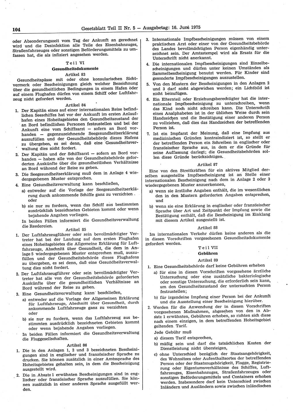 Gesetzblatt (GBl.) der Deutschen Demokratischen Republik (DDR) Teil ⅠⅠ 1975, Seite 104 (GBl. DDR ⅠⅠ 1975, S. 104)