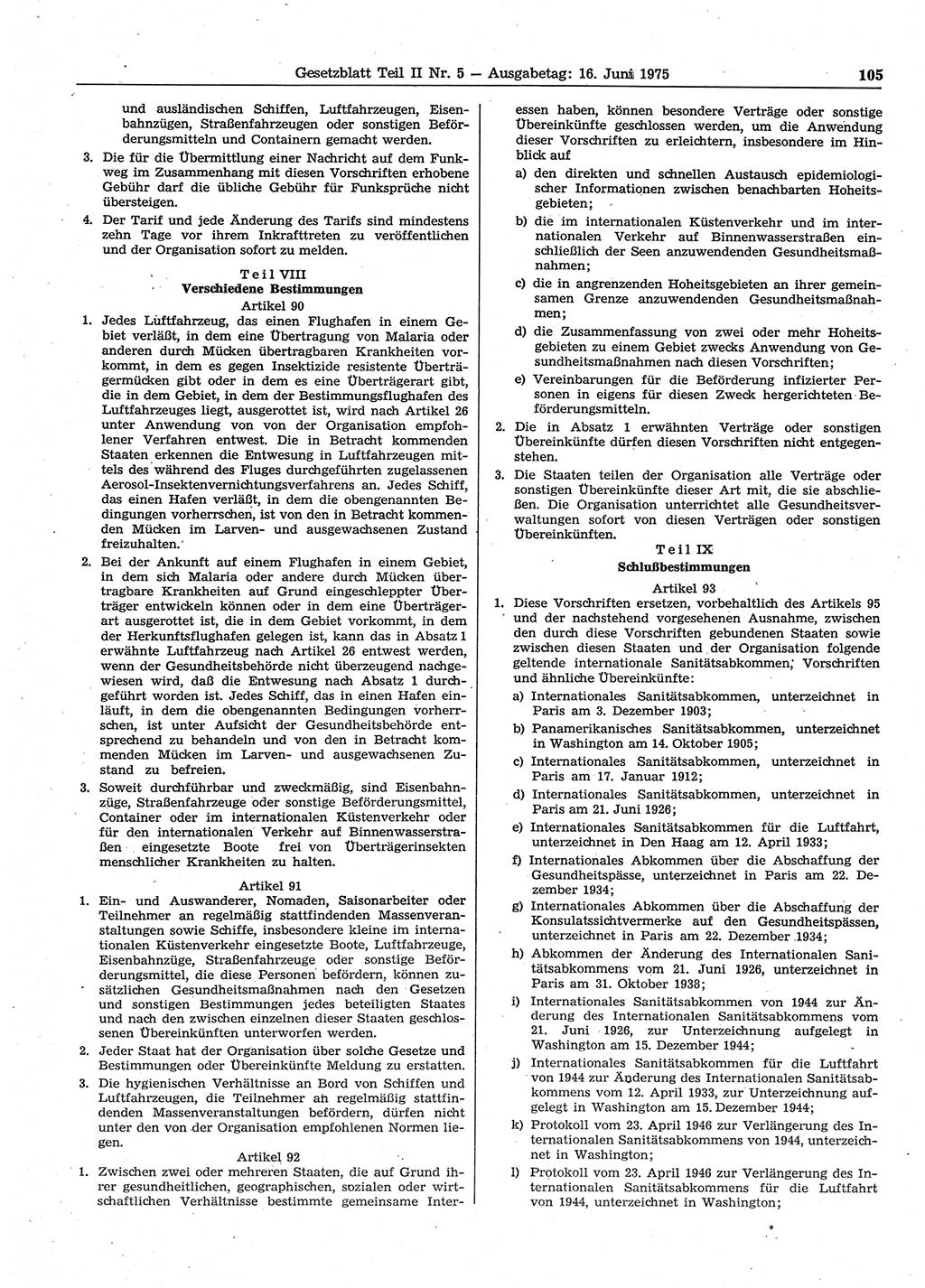 Gesetzblatt (GBl.) der Deutschen Demokratischen Republik (DDR) Teil ⅠⅠ 1975, Seite 105 (GBl. DDR ⅠⅠ 1975, S. 105)