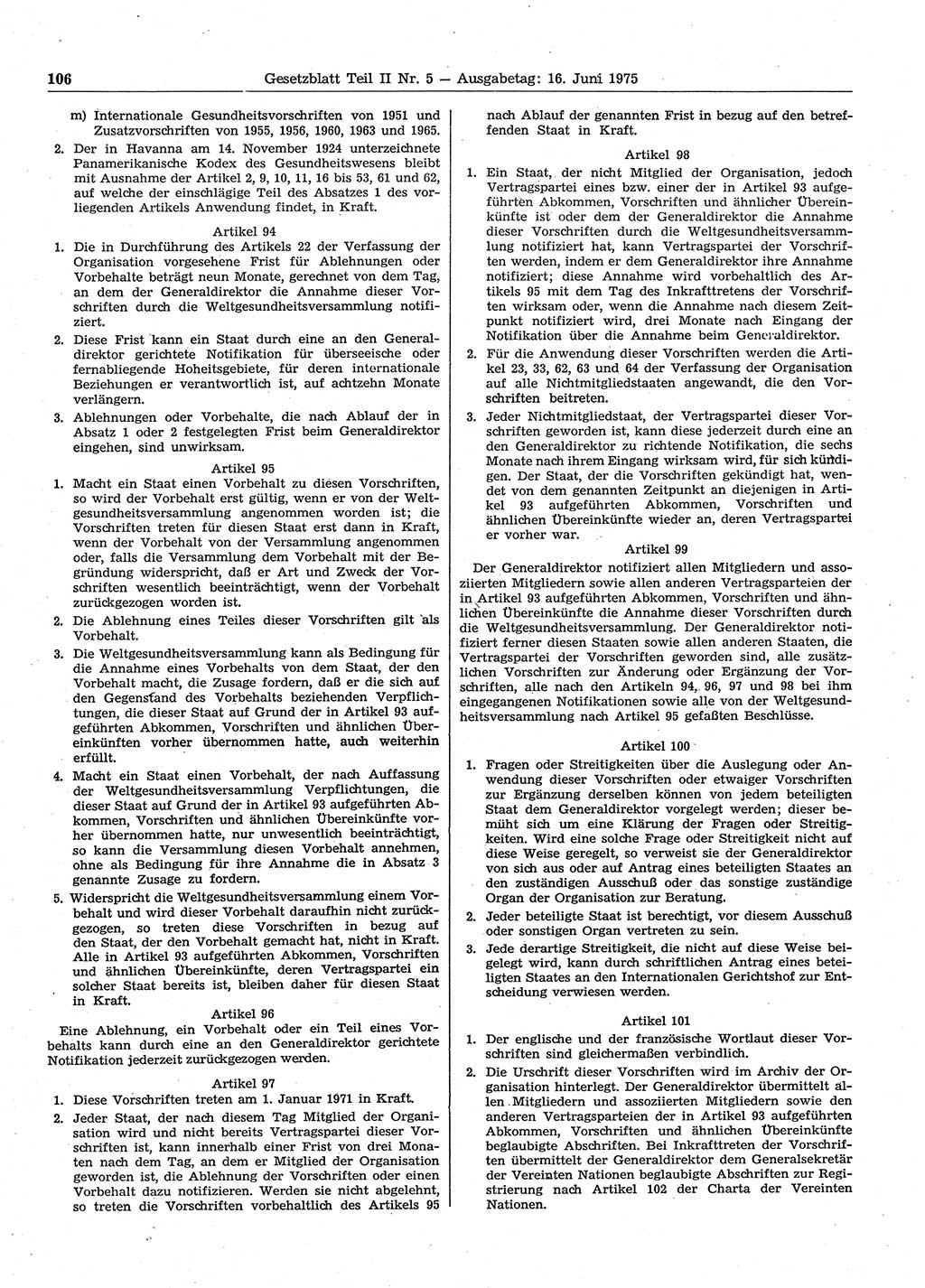 Gesetzblatt (GBl.) der Deutschen Demokratischen Republik (DDR) Teil ⅠⅠ 1975, Seite 106 (GBl. DDR ⅠⅠ 1975, S. 106)