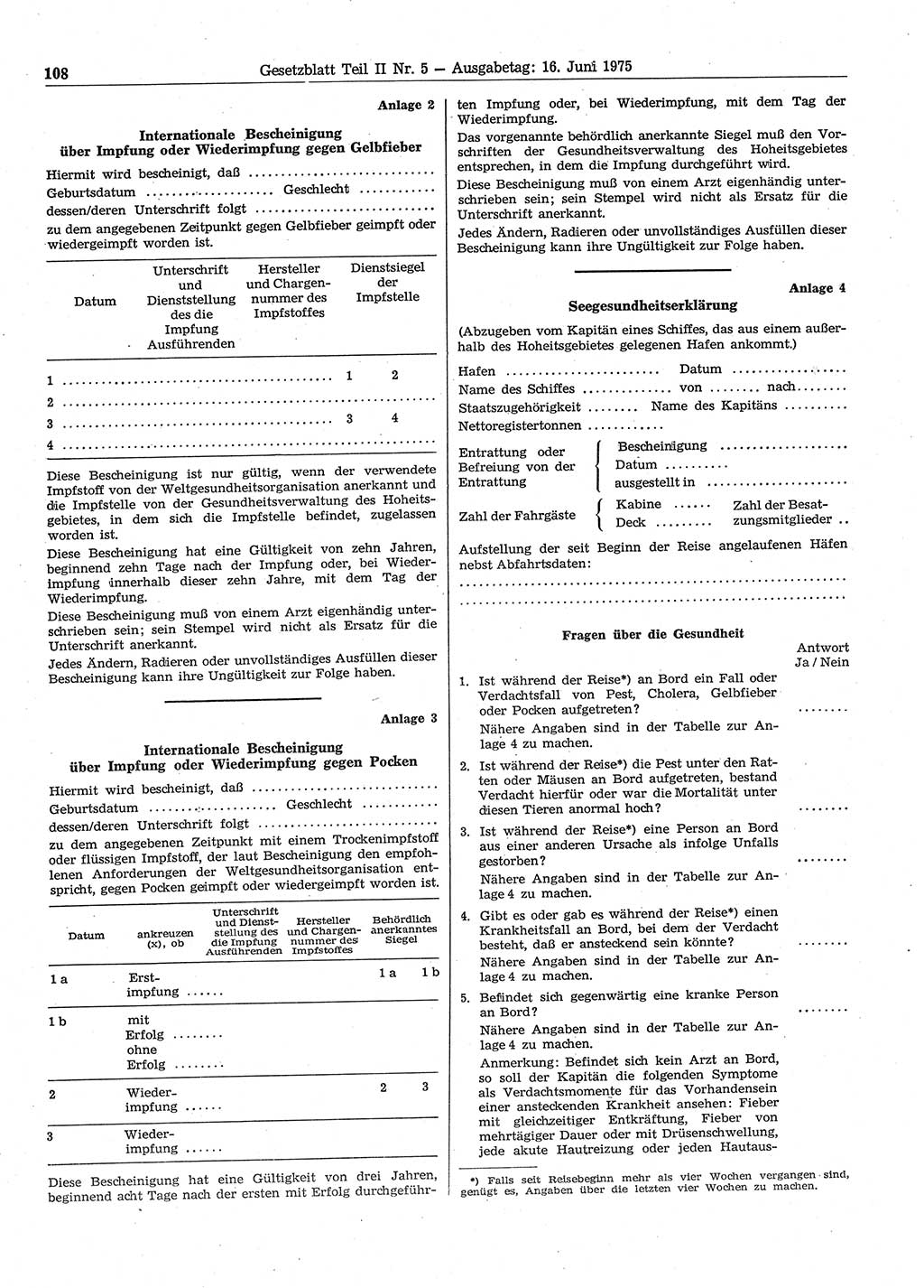 Gesetzblatt (GBl.) der Deutschen Demokratischen Republik (DDR) Teil ⅠⅠ 1975, Seite 108 (GBl. DDR ⅠⅠ 1975, S. 108)
