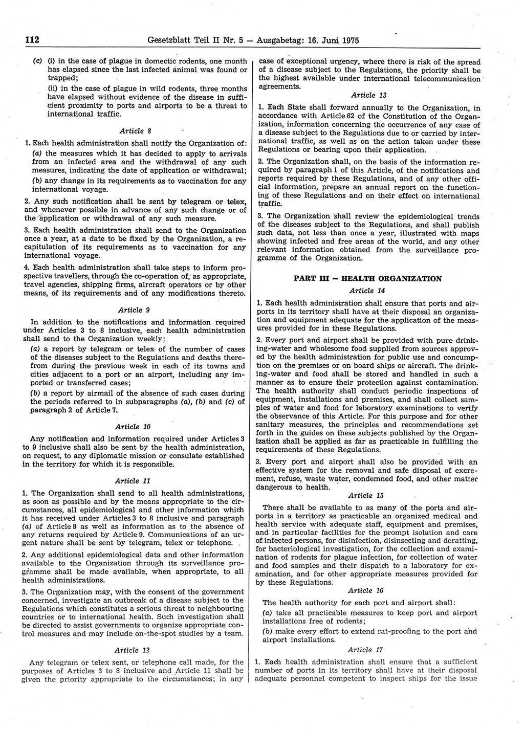 Gesetzblatt (GBl.) der Deutschen Demokratischen Republik (DDR) Teil ⅠⅠ 1975, Seite 112 (GBl. DDR ⅠⅠ 1975, S. 112)