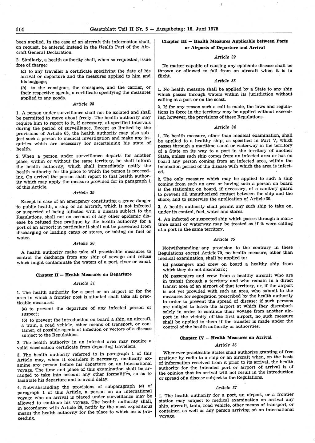 Gesetzblatt (GBl.) der Deutschen Demokratischen Republik (DDR) Teil ⅠⅠ 1975, Seite 114 (GBl. DDR ⅠⅠ 1975, S. 114)