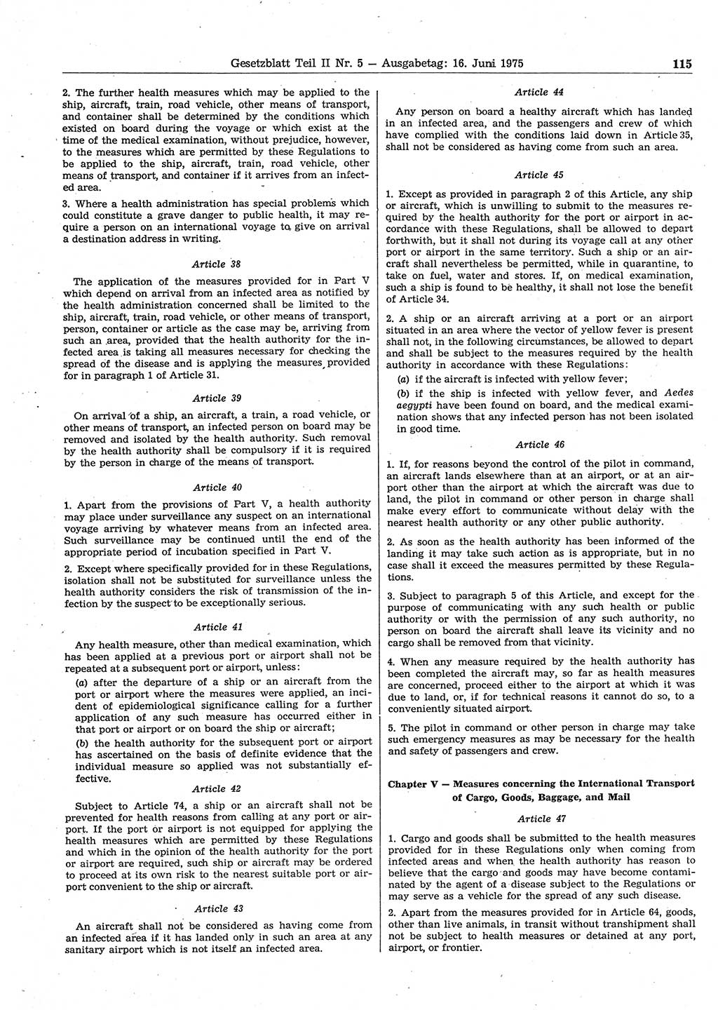 Gesetzblatt (GBl.) der Deutschen Demokratischen Republik (DDR) Teil ⅠⅠ 1975, Seite 115 (GBl. DDR ⅠⅠ 1975, S. 115)