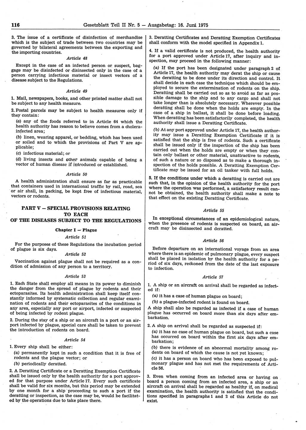 Gesetzblatt (GBl.) der Deutschen Demokratischen Republik (DDR) Teil ⅠⅠ 1975, Seite 116 (GBl. DDR ⅠⅠ 1975, S. 116)