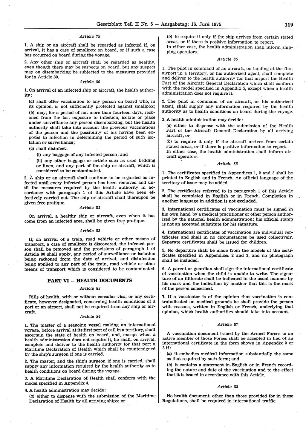 Gesetzblatt (GBl.) der Deutschen Demokratischen Republik (DDR) Teil ⅠⅠ 1975, Seite 119 (GBl. DDR ⅠⅠ 1975, S. 119)