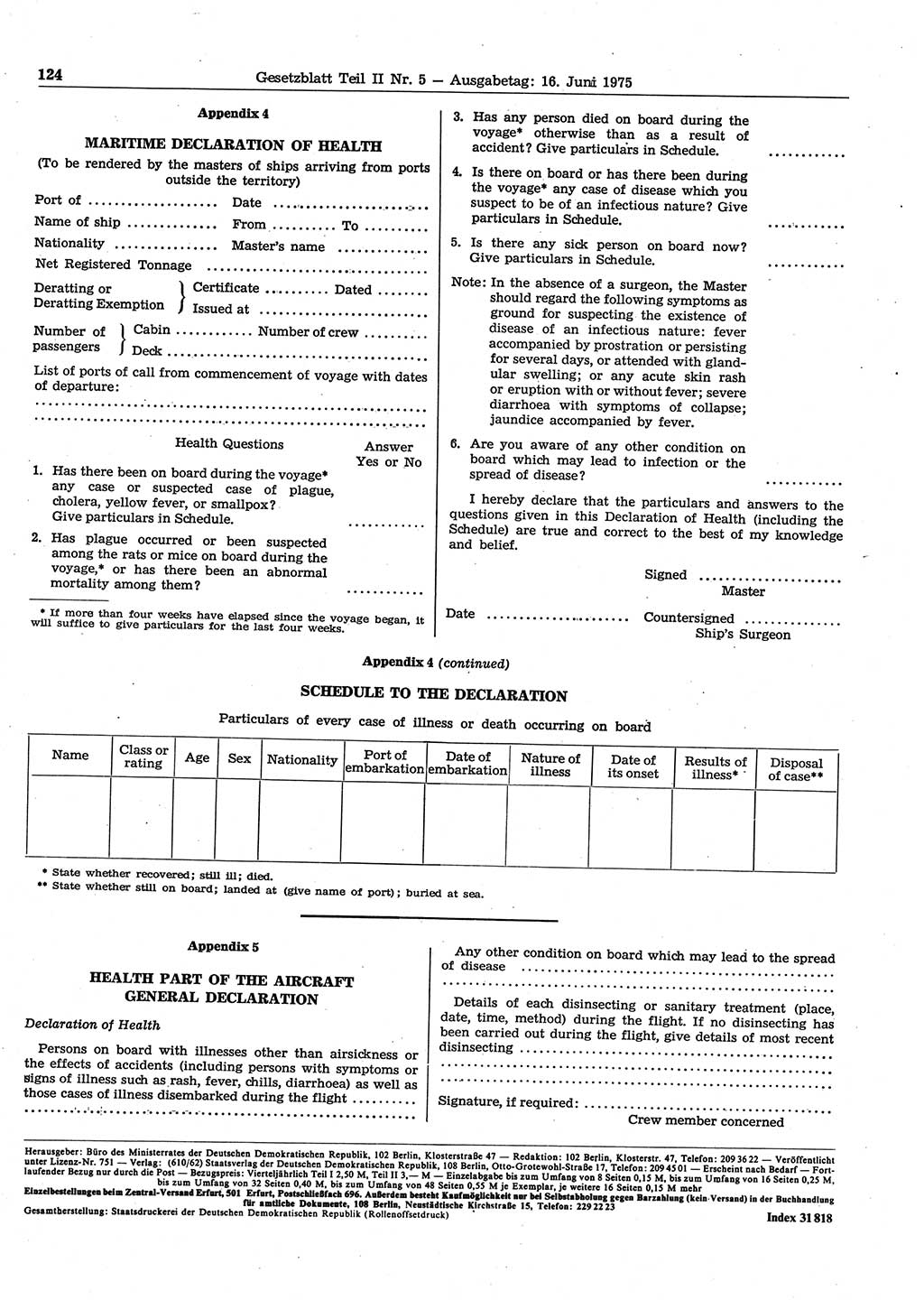 Gesetzblatt (GBl.) der Deutschen Demokratischen Republik (DDR) Teil ⅠⅠ 1975, Seite 124 (GBl. DDR ⅠⅠ 1975, S. 124)