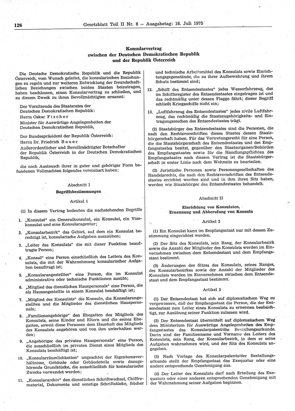 Gesetzblatt (GBl.) der Deutschen Demokratischen Republik (DDR) Teil ⅠⅠ 1975, Seite 126 (GBl. DDR ⅠⅠ 1975, S. 126)