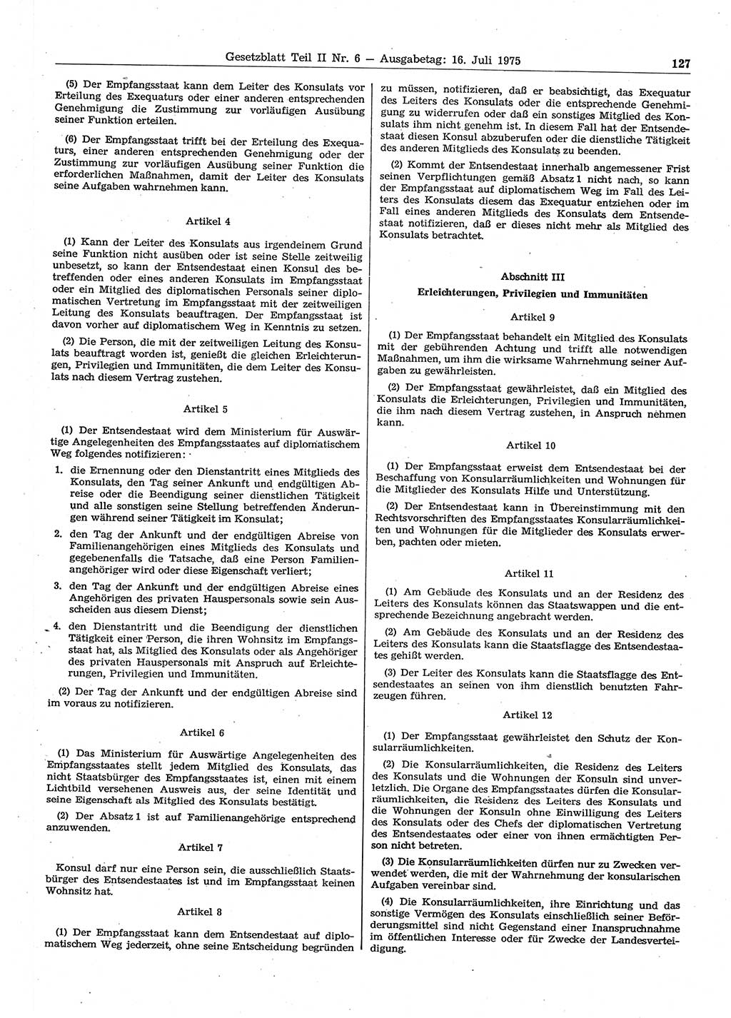 Gesetzblatt (GBl.) der Deutschen Demokratischen Republik (DDR) Teil ⅠⅠ 1975, Seite 127 (GBl. DDR ⅠⅠ 1975, S. 127)