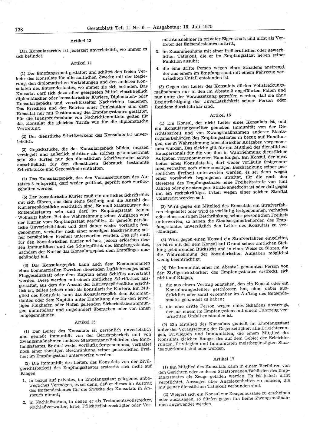 Gesetzblatt (GBl.) der Deutschen Demokratischen Republik (DDR) Teil ⅠⅠ 1975, Seite 128 (GBl. DDR ⅠⅠ 1975, S. 128)
