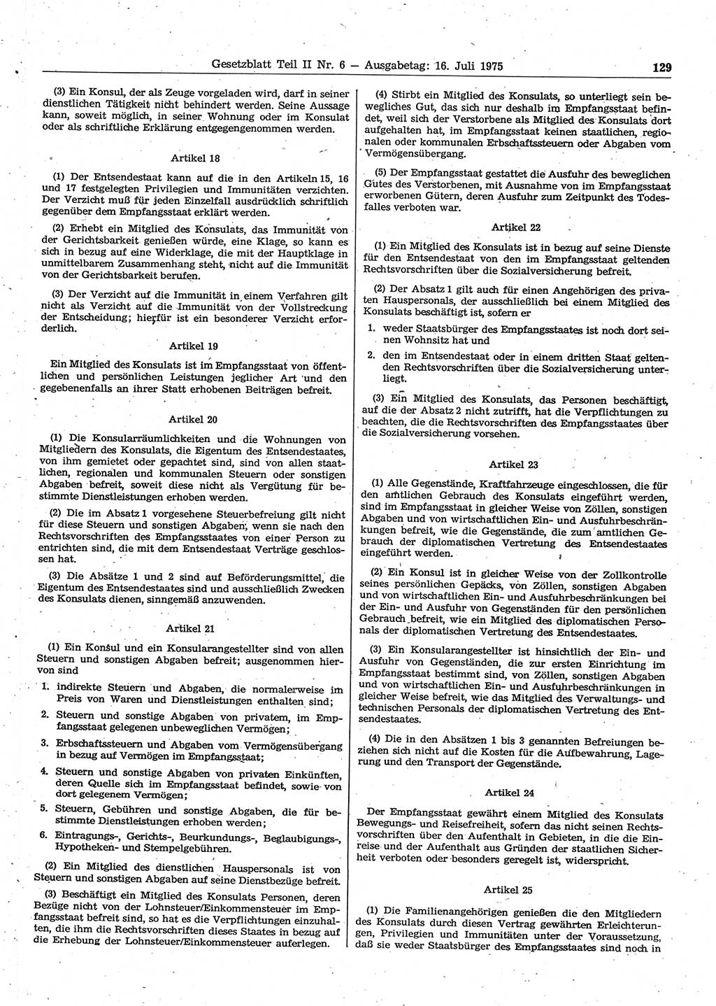 Gesetzblatt (GBl.) der Deutschen Demokratischen Republik (DDR) Teil ⅠⅠ 1975, Seite 129 (GBl. DDR ⅠⅠ 1975, S. 129)