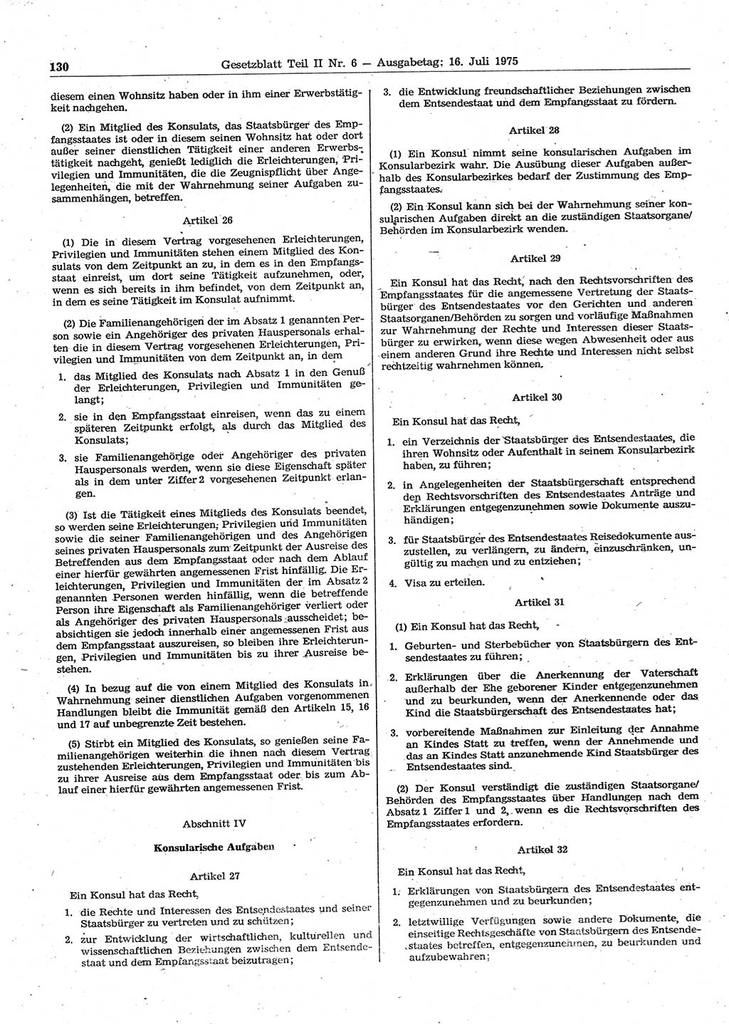 Gesetzblatt (GBl.) der Deutschen Demokratischen Republik (DDR) Teil ⅠⅠ 1975, Seite 130 (GBl. DDR ⅠⅠ 1975, S. 130)