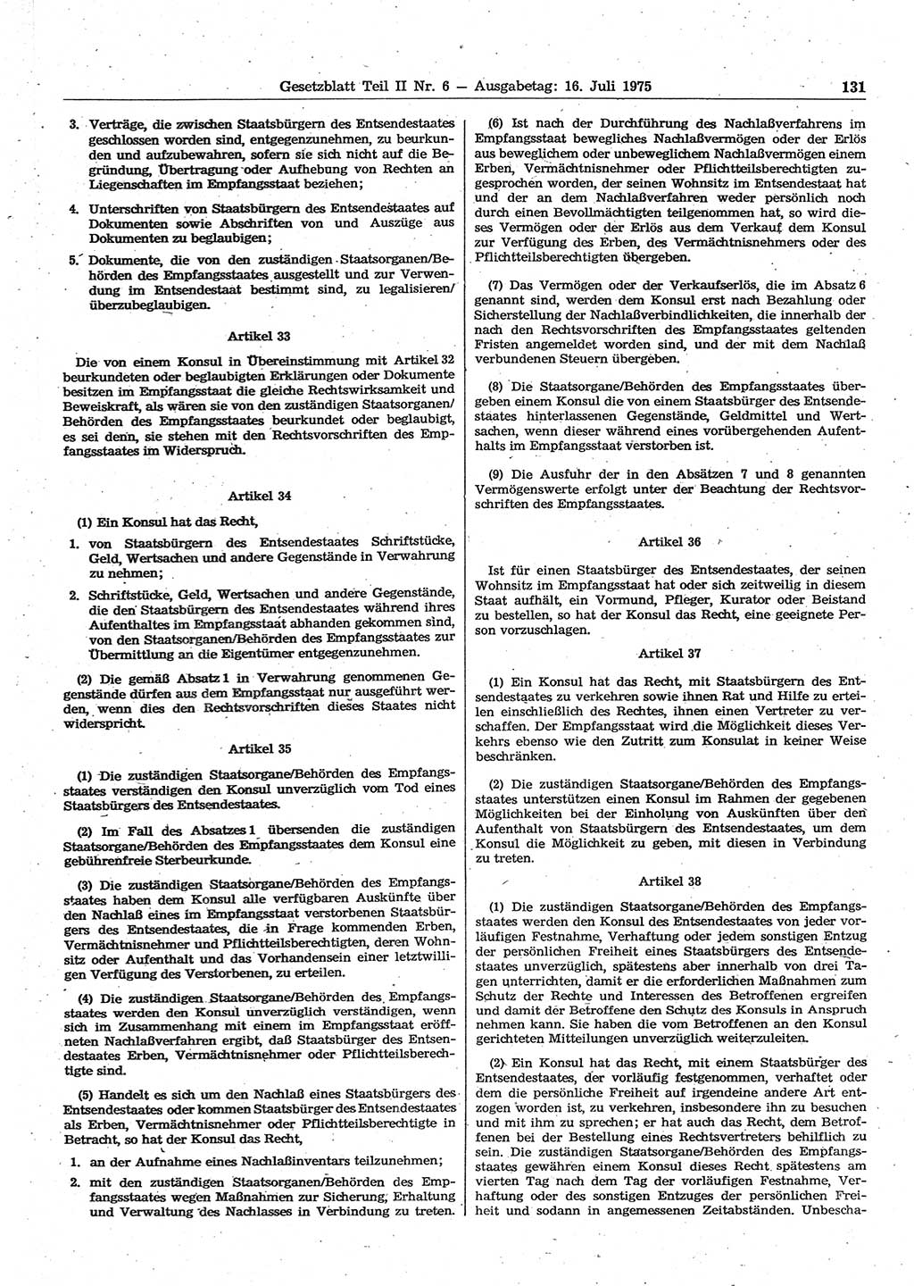 Gesetzblatt (GBl.) der Deutschen Demokratischen Republik (DDR) Teil ⅠⅠ 1975, Seite 131 (GBl. DDR ⅠⅠ 1975, S. 131)