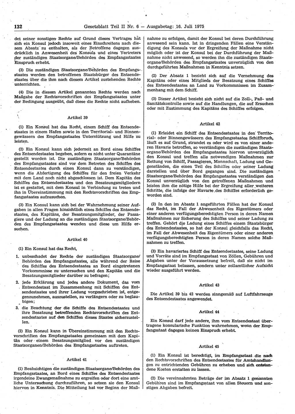 Gesetzblatt (GBl.) der Deutschen Demokratischen Republik (DDR) Teil ⅠⅠ 1975, Seite 132 (GBl. DDR ⅠⅠ 1975, S. 132)