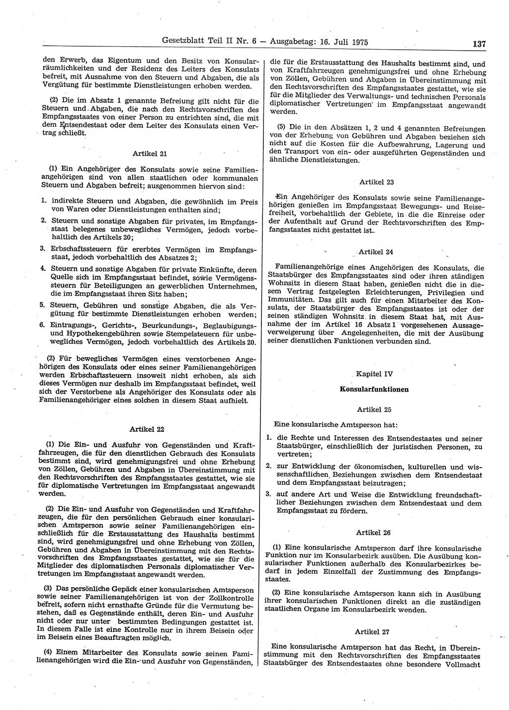 Gesetzblatt (GBl.) der Deutschen Demokratischen Republik (DDR) Teil ⅠⅠ 1975, Seite 137 (GBl. DDR ⅠⅠ 1975, S. 137)