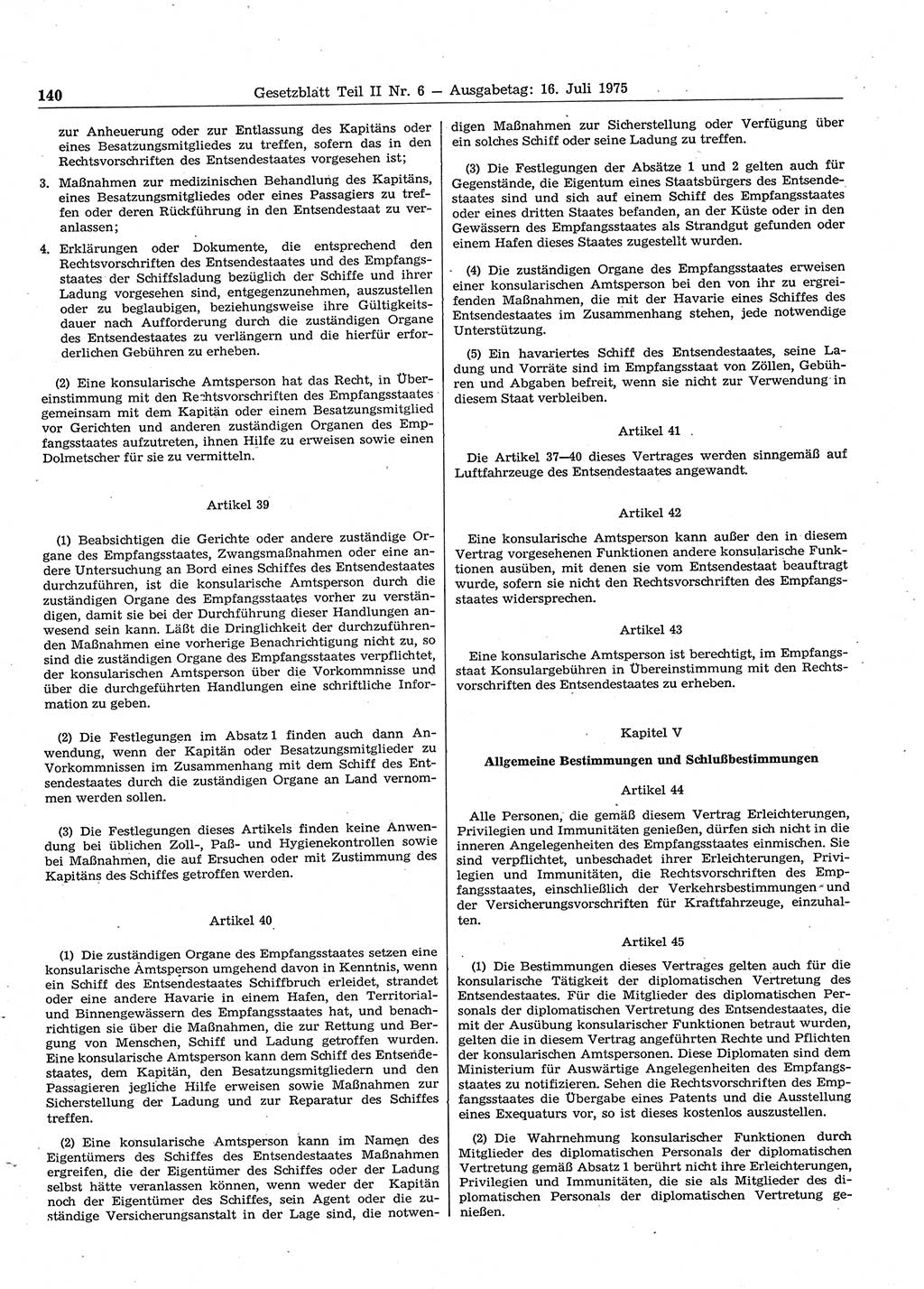 Gesetzblatt (GBl.) der Deutschen Demokratischen Republik (DDR) Teil ⅠⅠ 1975, Seite 140 (GBl. DDR ⅠⅠ 1975, S. 140)