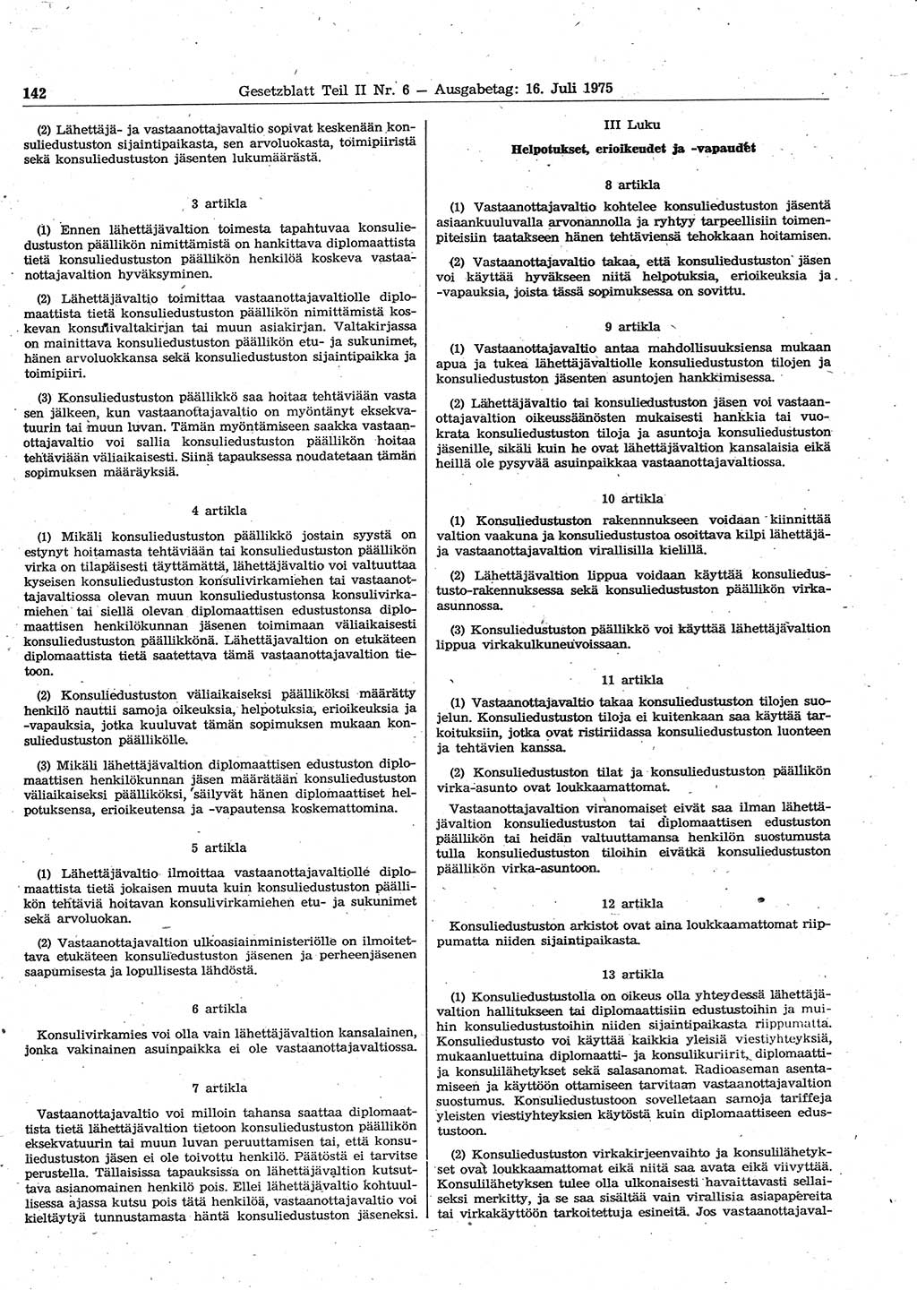 Gesetzblatt (GBl.) der Deutschen Demokratischen Republik (DDR) Teil ⅠⅠ 1975, Seite 142 (GBl. DDR ⅠⅠ 1975, S. 142)