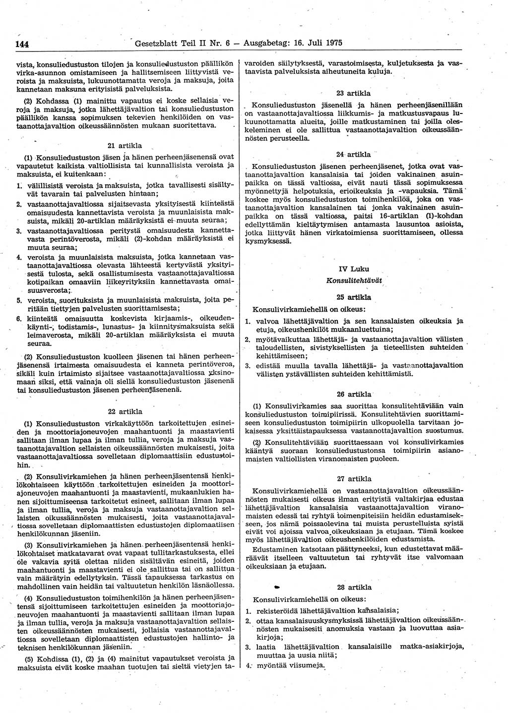 Gesetzblatt (GBl.) der Deutschen Demokratischen Republik (DDR) Teil ⅠⅠ 1975, Seite 144 (GBl. DDR ⅠⅠ 1975, S. 144)