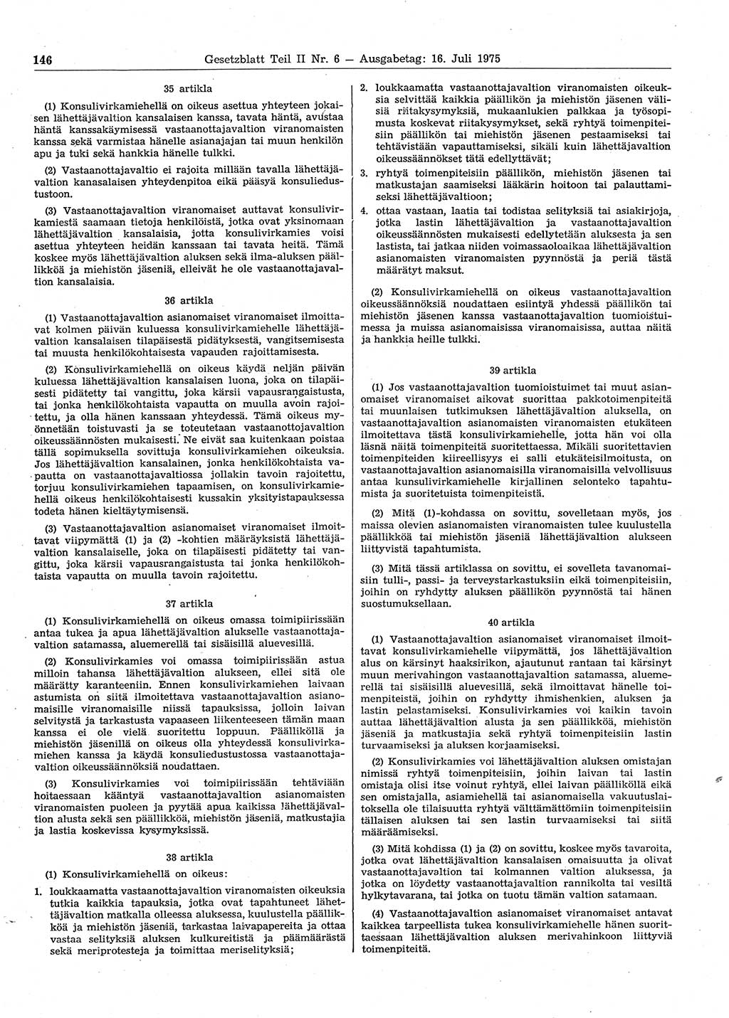 Gesetzblatt (GBl.) der Deutschen Demokratischen Republik (DDR) Teil ⅠⅠ 1975, Seite 146 (GBl. DDR ⅠⅠ 1975, S. 146)
