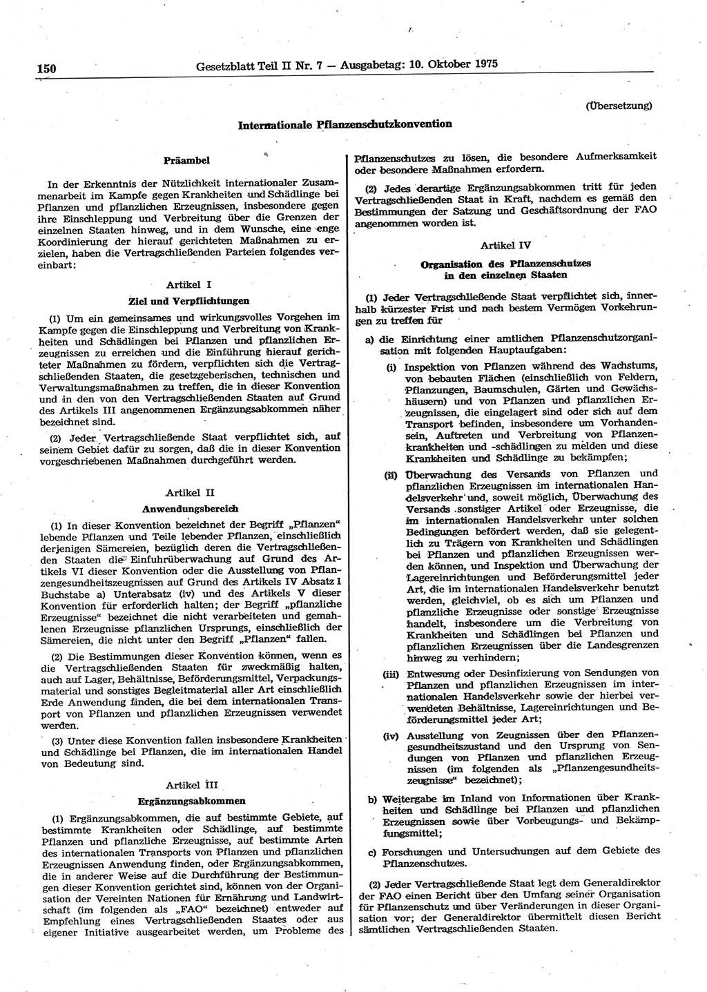 Gesetzblatt (GBl.) der Deutschen Demokratischen Republik (DDR) Teil ⅠⅠ 1975, Seite 150 (GBl. DDR ⅠⅠ 1975, S. 150)