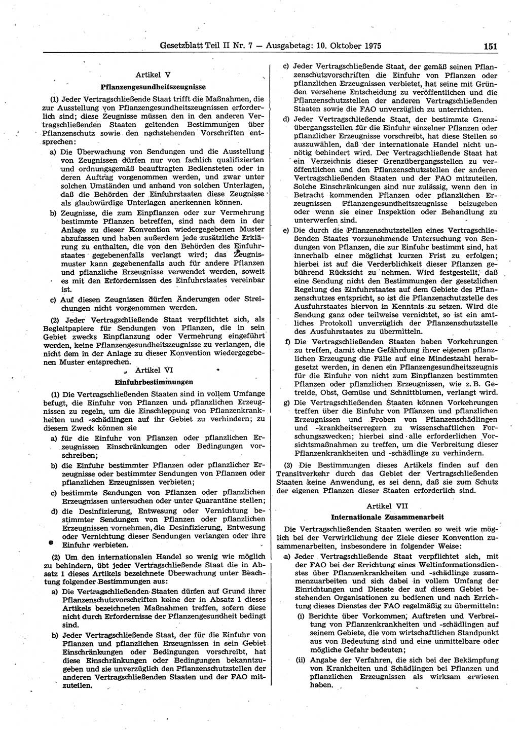 Gesetzblatt (GBl.) der Deutschen Demokratischen Republik (DDR) Teil ⅠⅠ 1975, Seite 151 (GBl. DDR ⅠⅠ 1975, S. 151)