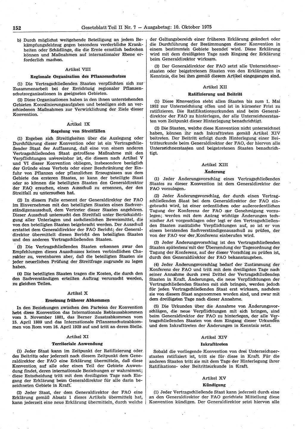 Gesetzblatt (GBl.) der Deutschen Demokratischen Republik (DDR) Teil ⅠⅠ 1975, Seite 152 (GBl. DDR ⅠⅠ 1975, S. 152)