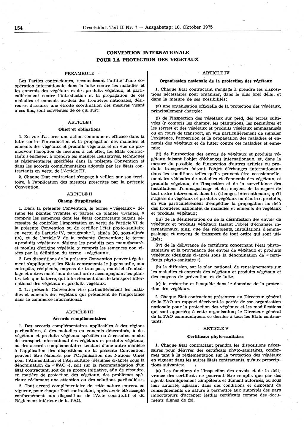 Gesetzblatt (GBl.) der Deutschen Demokratischen Republik (DDR) Teil ⅠⅠ 1975, Seite 154 (GBl. DDR ⅠⅠ 1975, S. 154)
