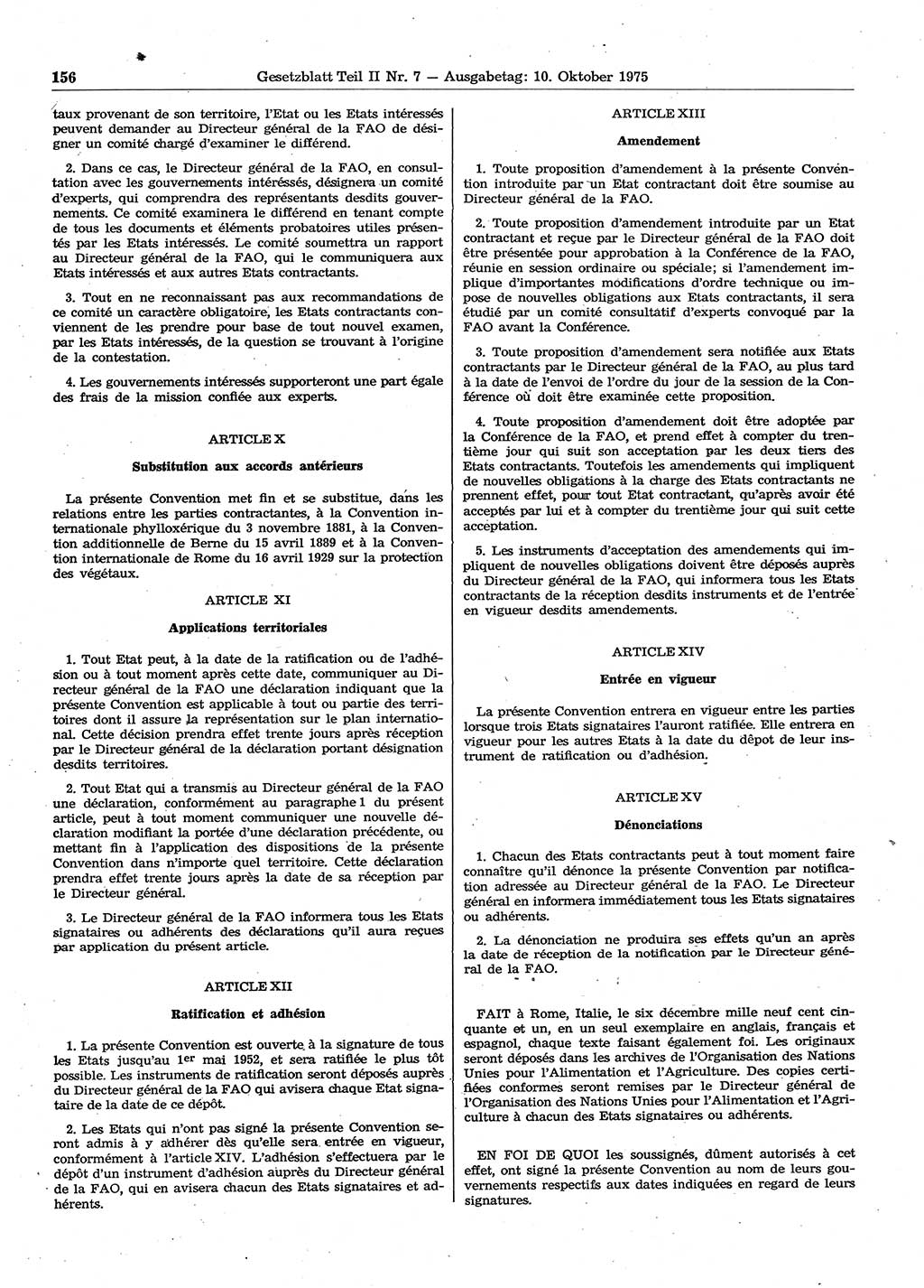 Gesetzblatt (GBl.) der Deutschen Demokratischen Republik (DDR) Teil ⅠⅠ 1975, Seite 156 (GBl. DDR ⅠⅠ 1975, S. 156)