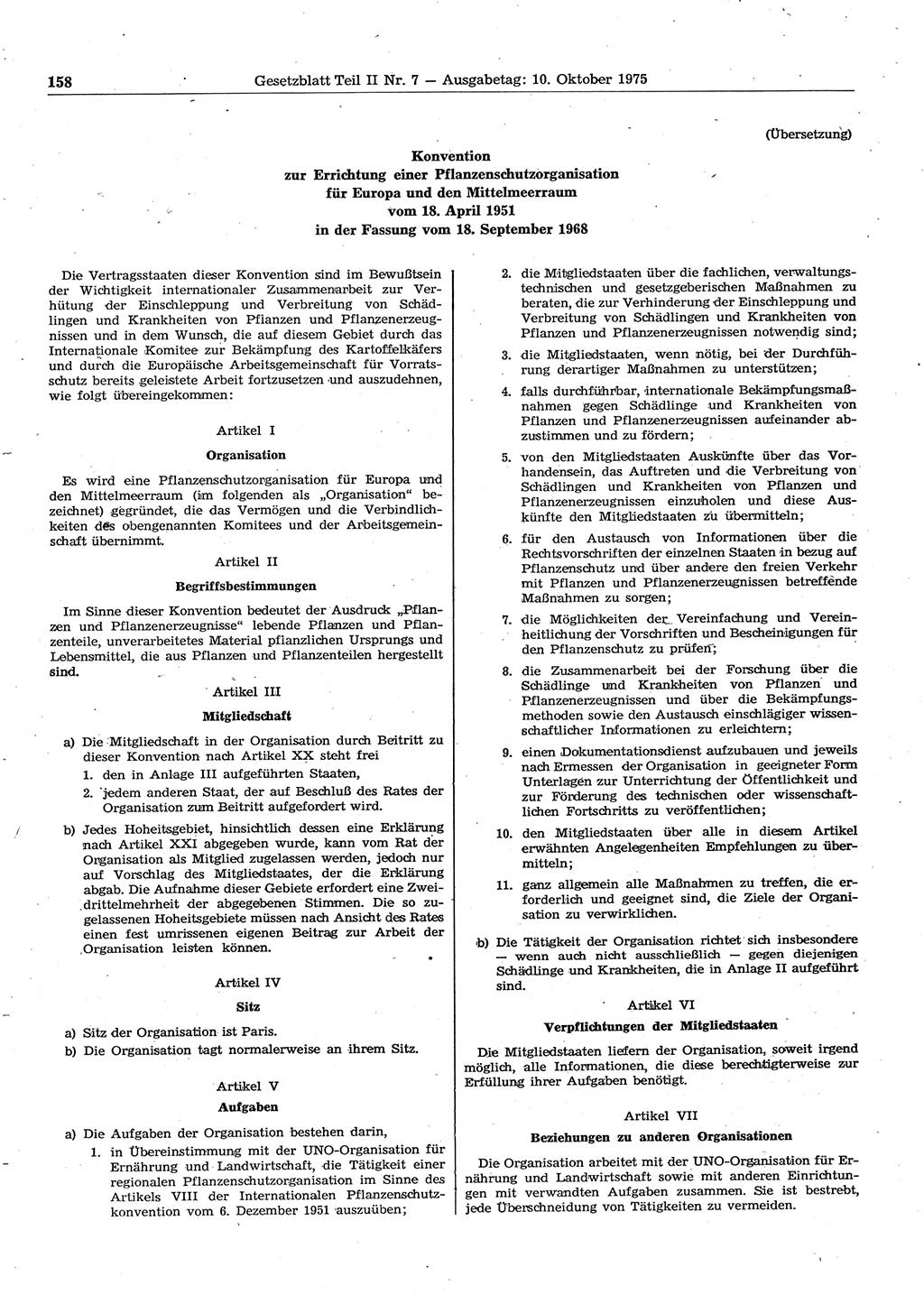 Gesetzblatt (GBl.) der Deutschen Demokratischen Republik (DDR) Teil ⅠⅠ 1975, Seite 158 (GBl. DDR ⅠⅠ 1975, S. 158)