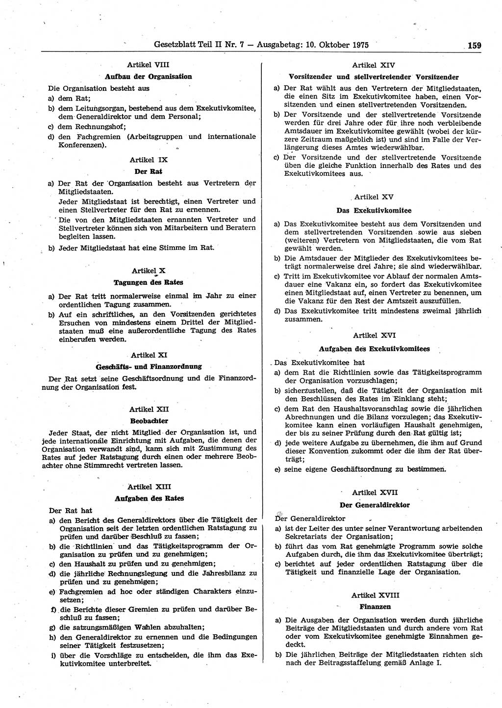 Gesetzblatt (GBl.) der Deutschen Demokratischen Republik (DDR) Teil ⅠⅠ 1975, Seite 159 (GBl. DDR ⅠⅠ 1975, S. 159)