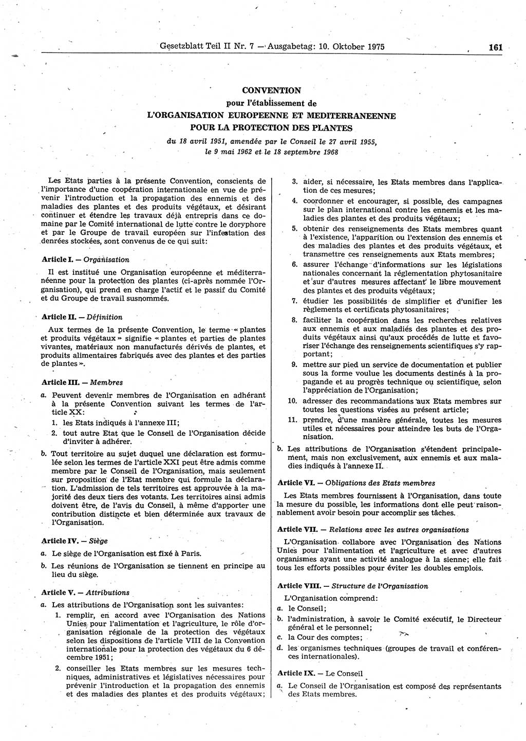 Gesetzblatt (GBl.) der Deutschen Demokratischen Republik (DDR) Teil ⅠⅠ 1975, Seite 161 (GBl. DDR ⅠⅠ 1975, S. 161)