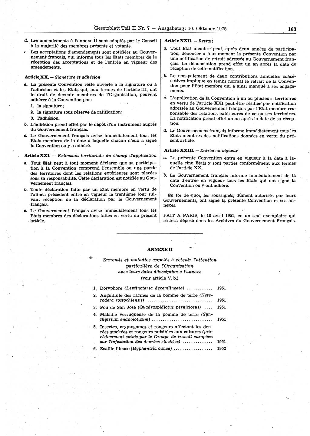Gesetzblatt (GBl.) der Deutschen Demokratischen Republik (DDR) Teil ⅠⅠ 1975, Seite 163 (GBl. DDR ⅠⅠ 1975, S. 163)