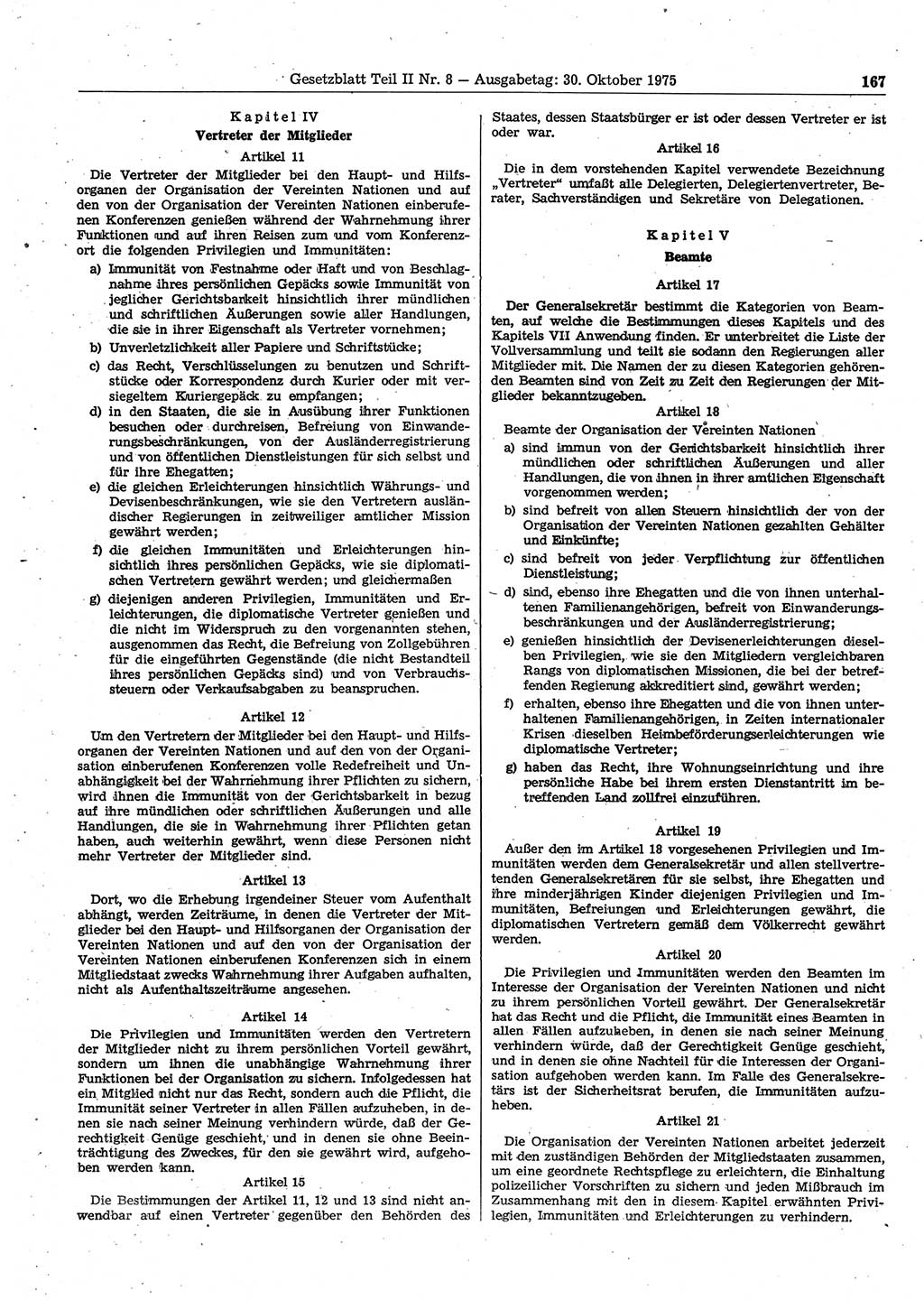 Gesetzblatt (GBl.) der Deutschen Demokratischen Republik (DDR) Teil ⅠⅠ 1975, Seite 167 (GBl. DDR ⅠⅠ 1975, S. 167)