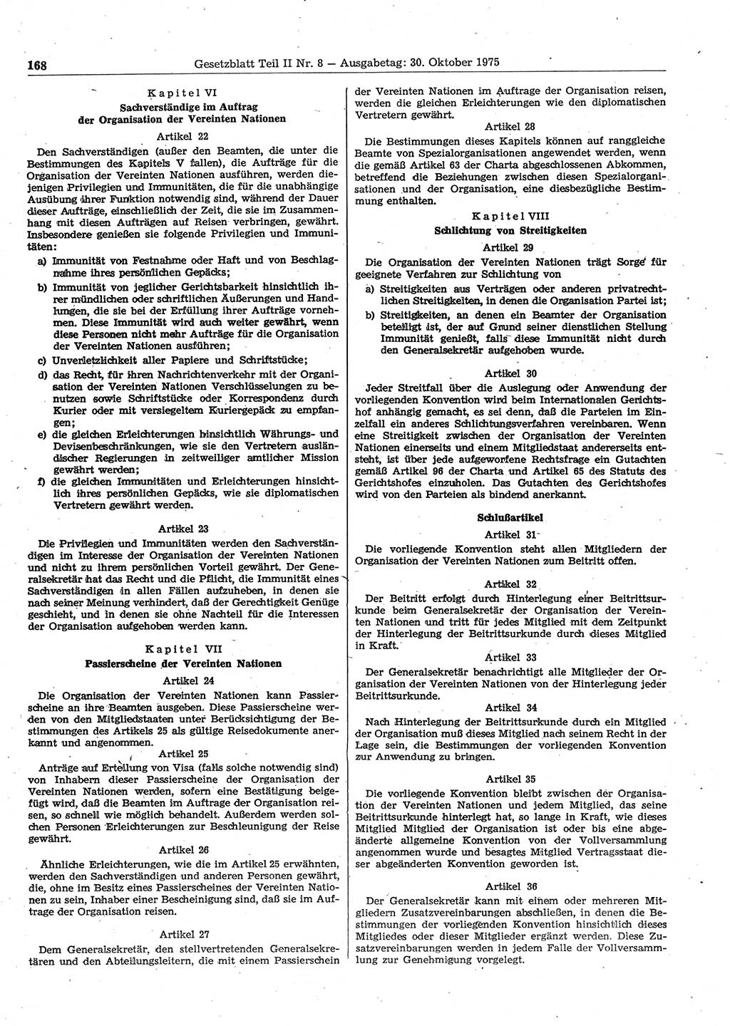 Gesetzblatt (GBl.) der Deutschen Demokratischen Republik (DDR) Teil ⅠⅠ 1975, Seite 168 (GBl. DDR ⅠⅠ 1975, S. 168)