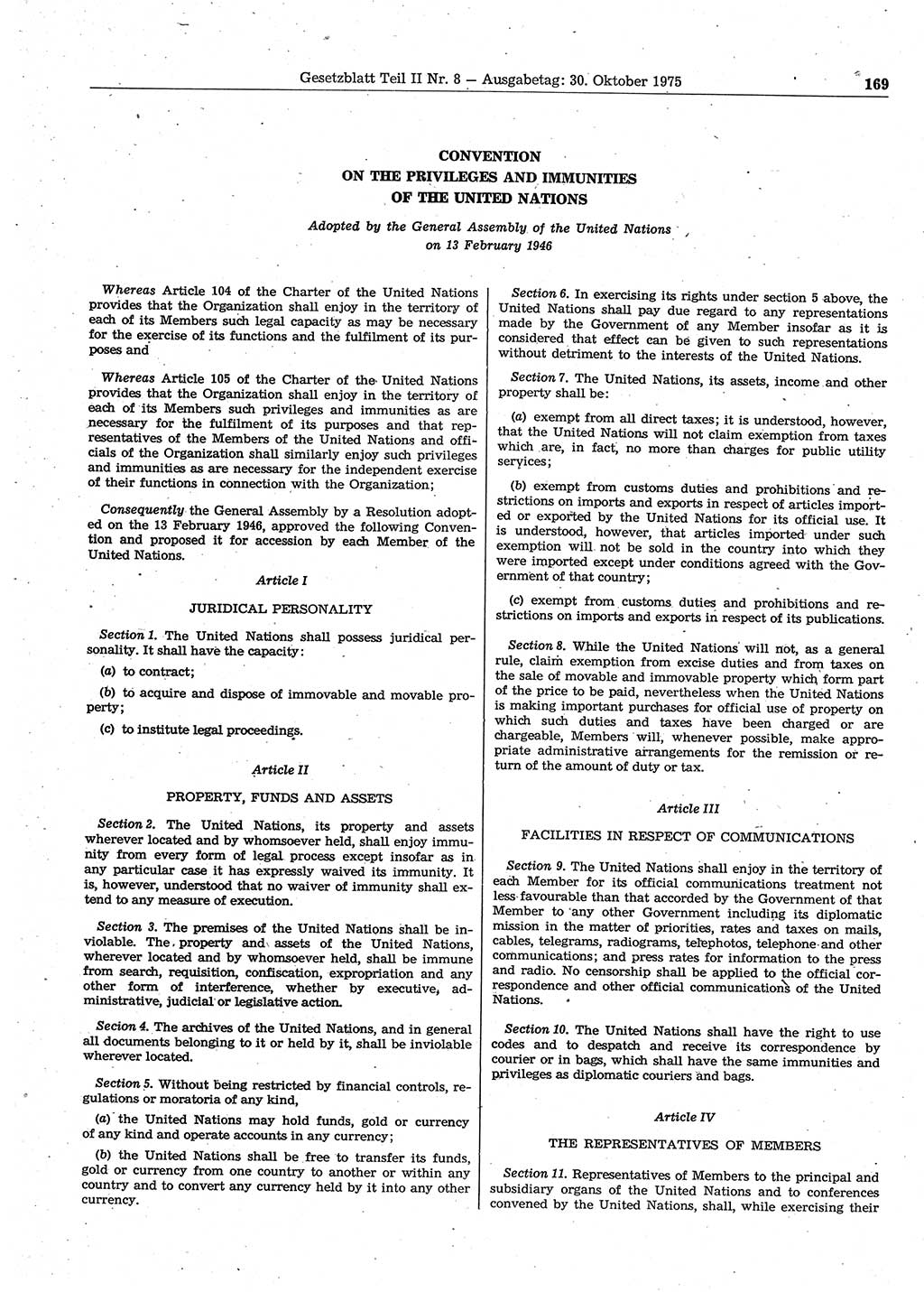 Gesetzblatt (GBl.) der Deutschen Demokratischen Republik (DDR) Teil ⅠⅠ 1975, Seite 169 (GBl. DDR ⅠⅠ 1975, S. 169)