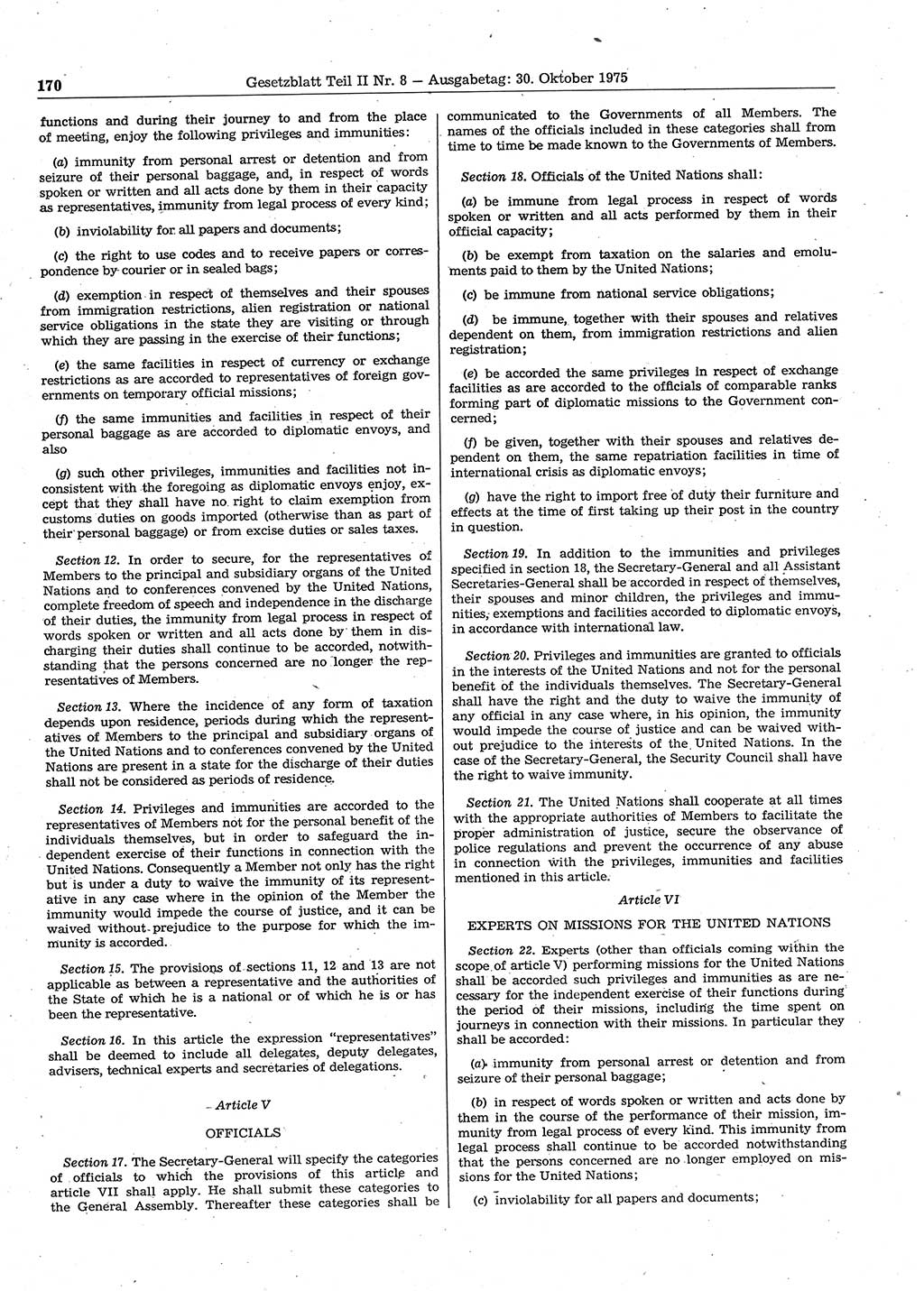 Gesetzblatt (GBl.) der Deutschen Demokratischen Republik (DDR) Teil ⅠⅠ 1975, Seite 170 (GBl. DDR ⅠⅠ 1975, S. 170)