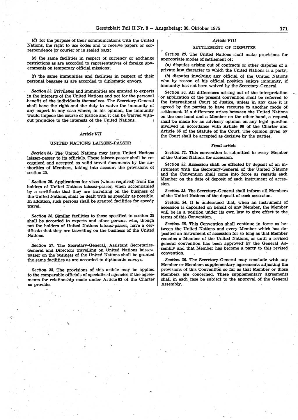 Gesetzblatt (GBl.) der Deutschen Demokratischen Republik (DDR) Teil ⅠⅠ 1975, Seite 171 (GBl. DDR ⅠⅠ 1975, S. 171)