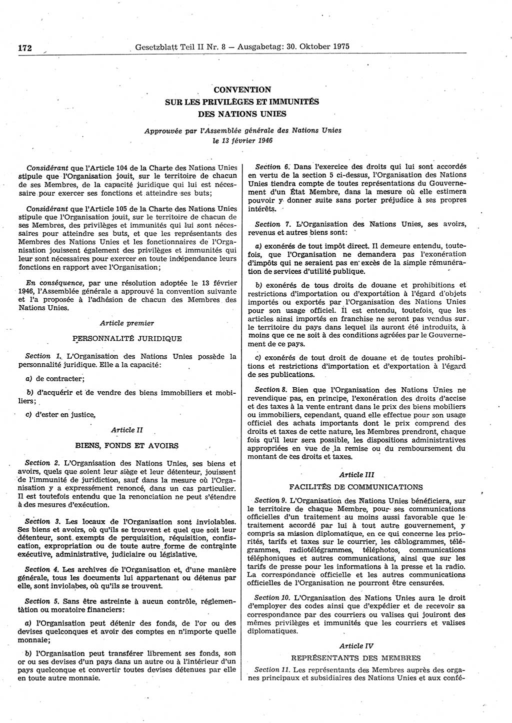 Gesetzblatt (GBl.) der Deutschen Demokratischen Republik (DDR) Teil ⅠⅠ 1975, Seite 172 (GBl. DDR ⅠⅠ 1975, S. 172)