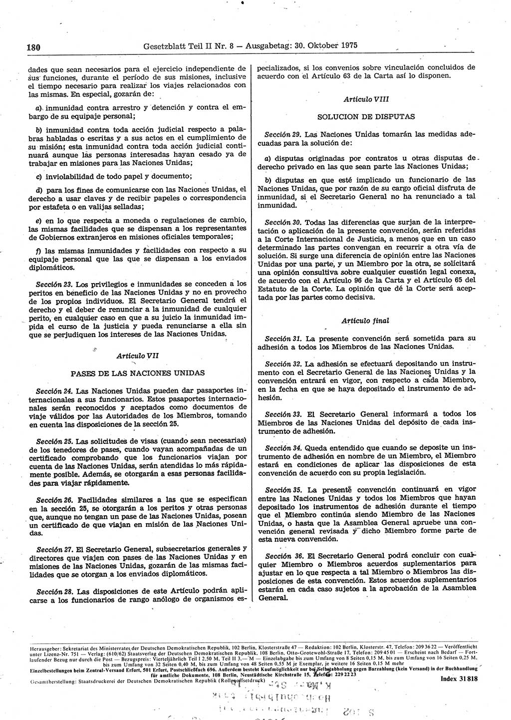 Gesetzblatt (GBl.) der Deutschen Demokratischen Republik (DDR) Teil ⅠⅠ 1975, Seite 180 (GBl. DDR ⅠⅠ 1975, S. 180)