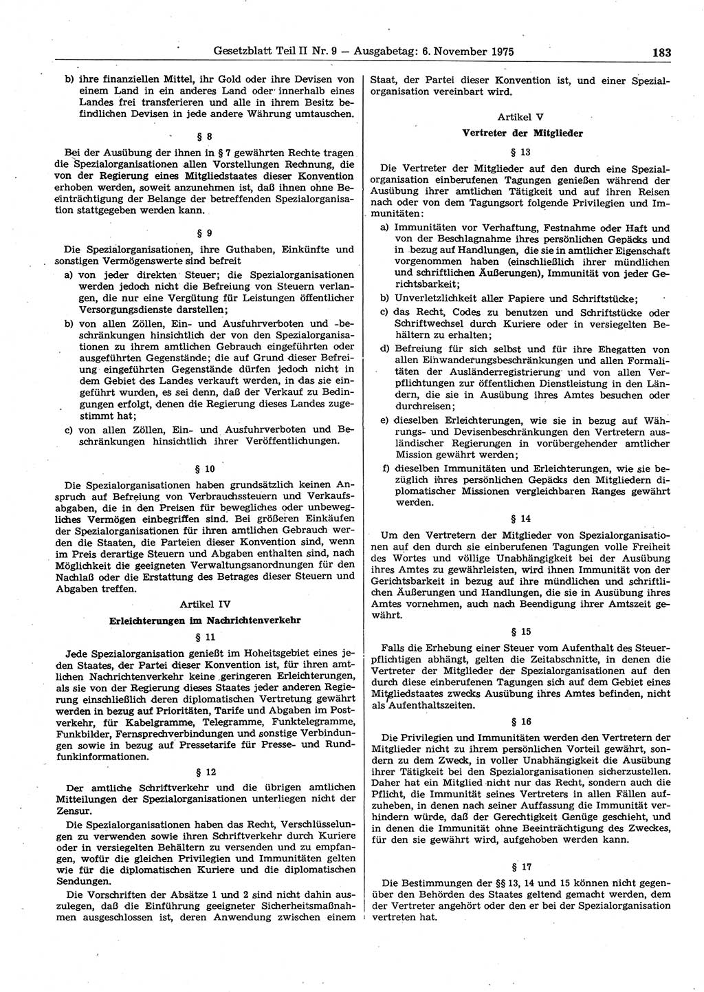 Gesetzblatt (GBl.) der Deutschen Demokratischen Republik (DDR) Teil ⅠⅠ 1975, Seite 183 (GBl. DDR ⅠⅠ 1975, S. 183)