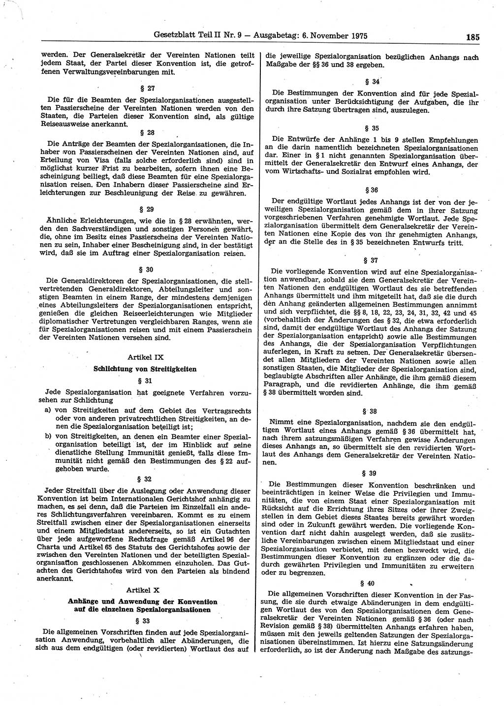 Gesetzblatt (GBl.) der Deutschen Demokratischen Republik (DDR) Teil ⅠⅠ 1975, Seite 185 (GBl. DDR ⅠⅠ 1975, S. 185)