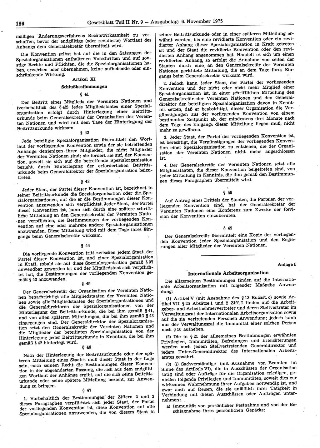 Gesetzblatt (GBl.) der Deutschen Demokratischen Republik (DDR) Teil ⅠⅠ 1975, Seite 186 (GBl. DDR ⅠⅠ 1975, S. 186)